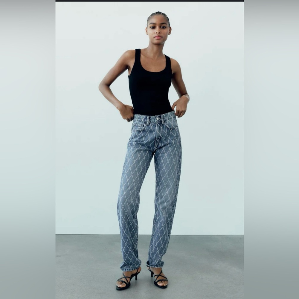 Zara Embellished Straight Leg Jeans